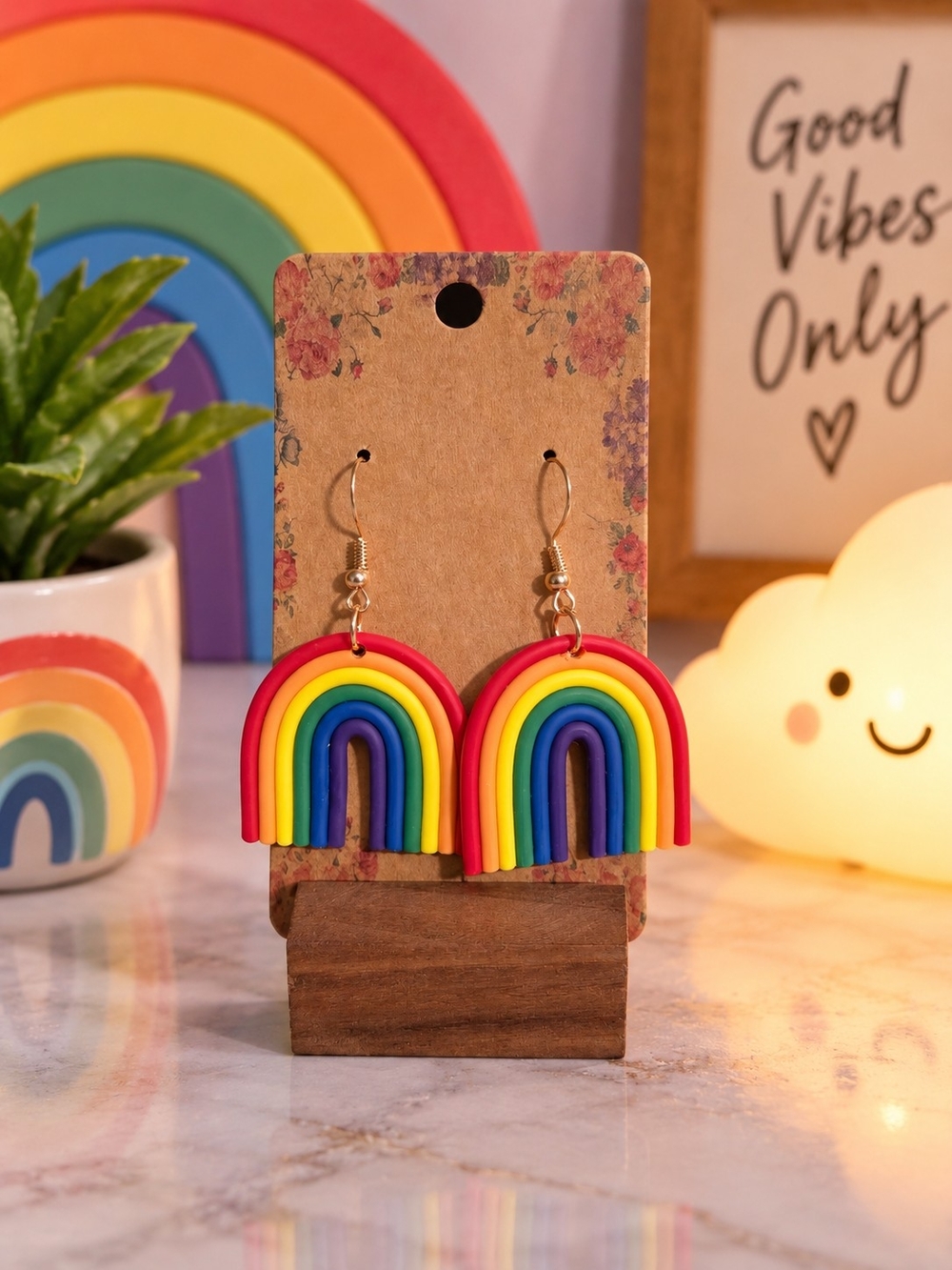 Rainbow Arch Dangle Earrings Colorful Retro Kawaii Statement Jewelry